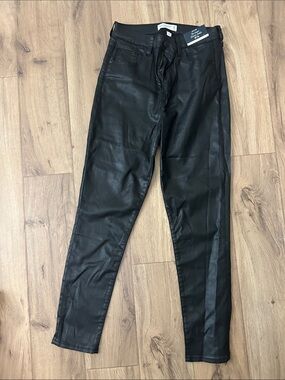 Black Faux-Leather Women’s Jeans - Sleek Tuxedo Stripe